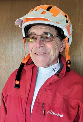 Steve Giordano in ski jacket and bike helmet