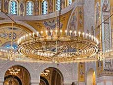 Belgrade, Temple of Saint Sava mosaics and electric candle chandeliers