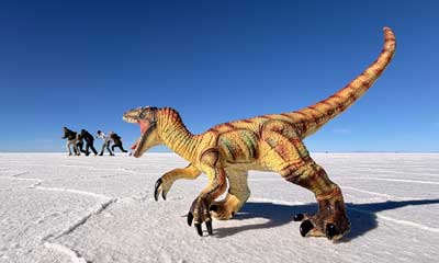 Bolivia, Running from a dinosaur on salt flats