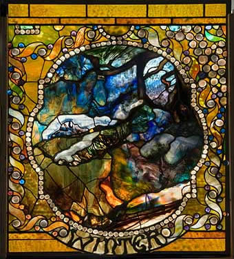 Tiffany leaded glass Winter panel from Four Seasons, window, c. 1899-1900